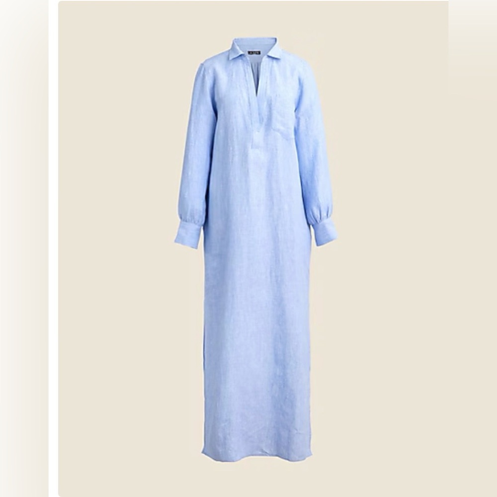 J.Crew Bungalow maxi popover dress in linen size L French Blue